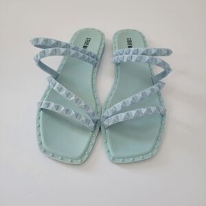 STEVE MADDEN Light Blue Skyler Studded Strappy Jelly Slip On Sandal